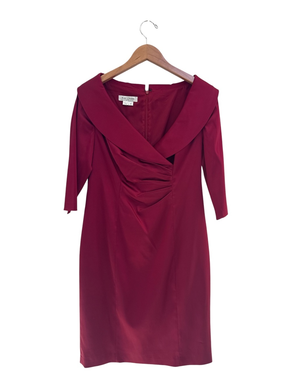 Kay Unger Burgundy Red Draped V-Neck Sheath Dress